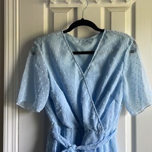 Blue Swiss dot mini dress (small)